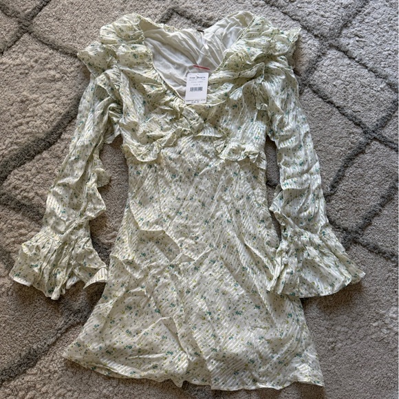 Free People Sweetest Thing Mini Dress sweet floral cream blue ruffle 8 new - Picture 3 of 14
